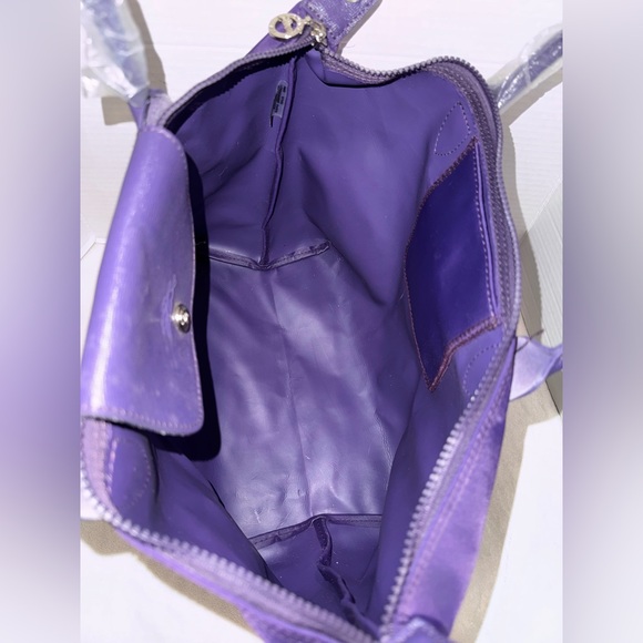 New Longchamp Le Pliage Purple Nylon Large Tote Handbag Purse Made In France - Picture 15 of 16